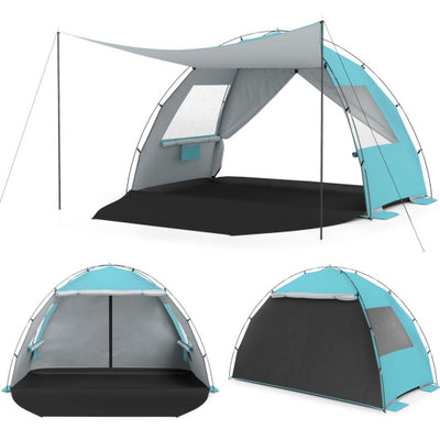 Beach Tent Sun Shelter with Canopy Easy Setup UPF50+ Sun Protection-Blue