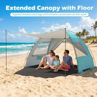 Beach Tent Sun Shelter with Canopy with Extended Floor and Vent Windows-Blue