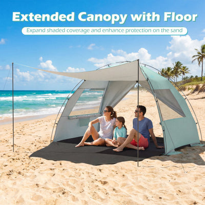 Beach Tent Sun Shelter with Canopy with Extended Floor and Vent Windows-Green