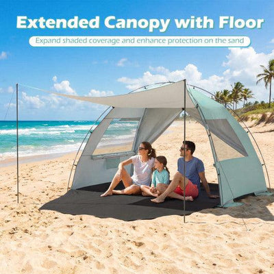 Beach Tent Sun Shelter with Canopy with Extended Floor and Vent Windows-Green
