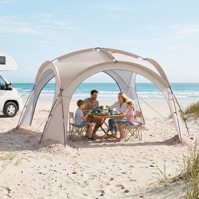 Beach Tent for 12-15 People Easy Setup Dome Canopy Tent with 4 Removable Zippered Sidewalls-Brown