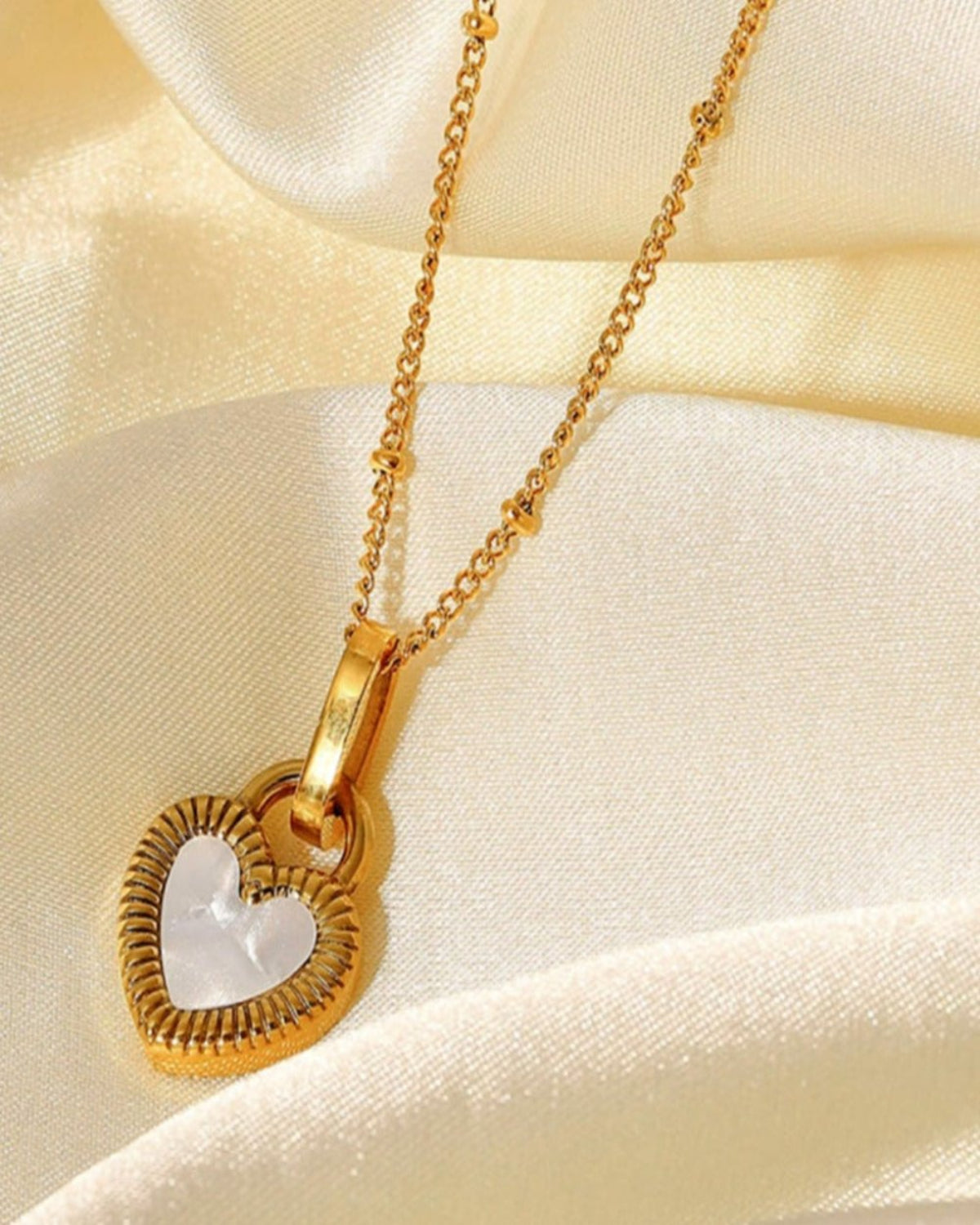 Best Trending Trendy Gold Herringbone Chain + Heart Pearl Pendant Necklace Stack Bundle Jewelry Gift on Sale for Women, Lady, Mother, Wife