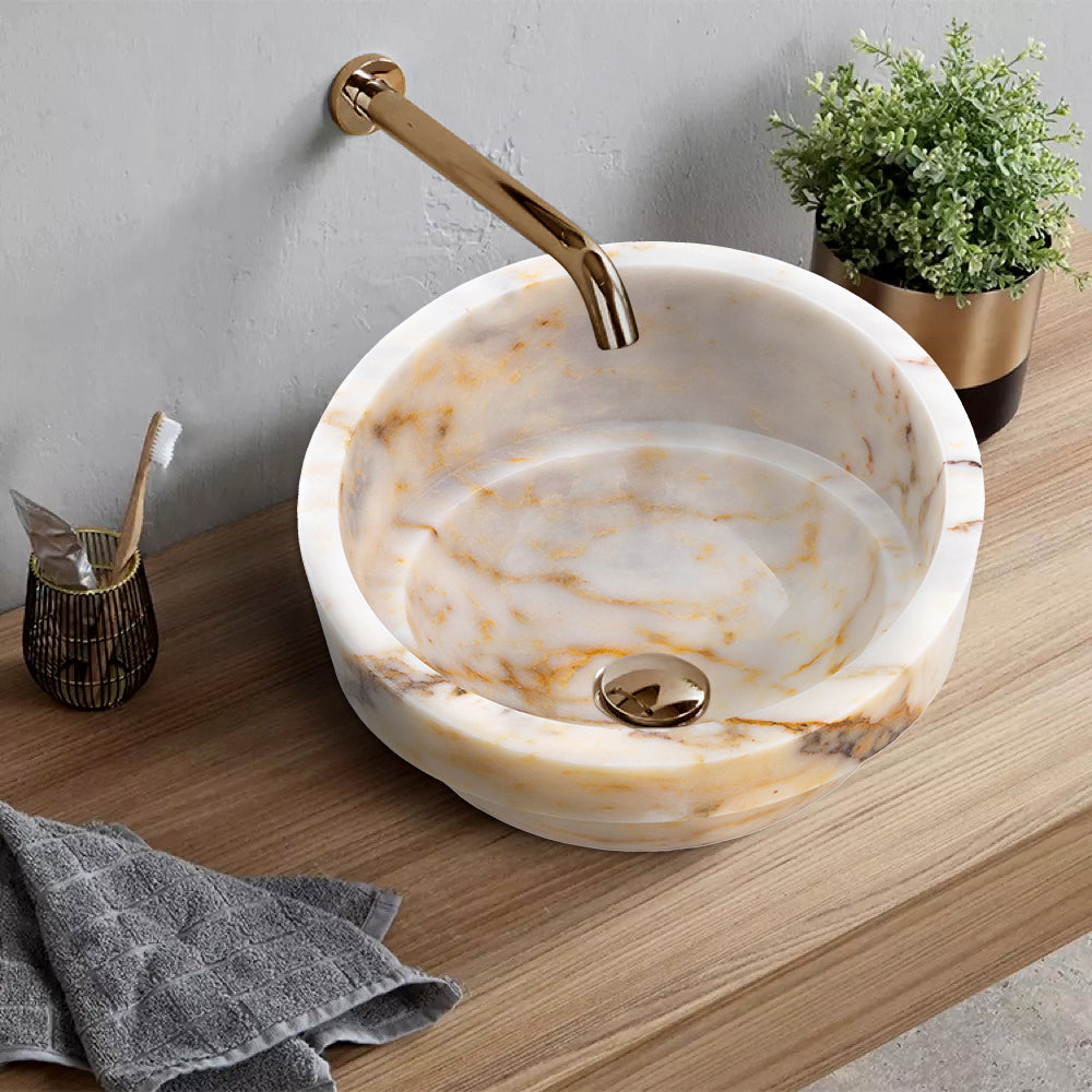 Bianco Giallo Marble Special Design Vessel Sink Bowl Polished (D)16