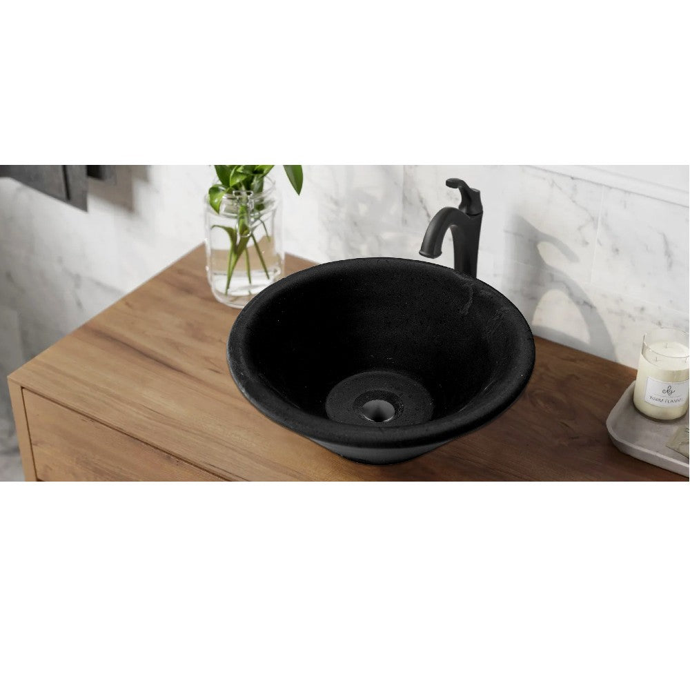 Black Andesite Natural Stone V-Shape Tapered Sink Honed-Matte (D)16