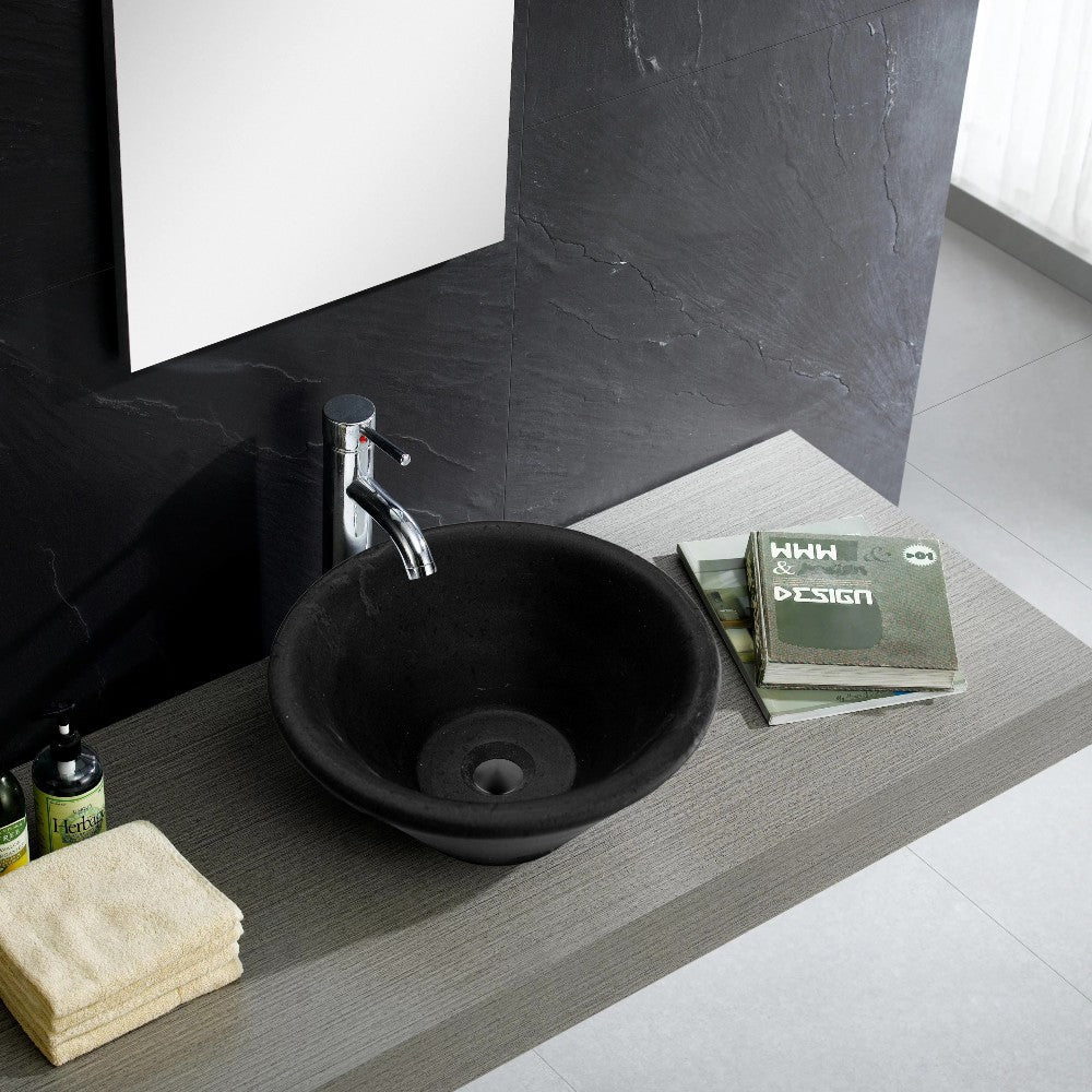 Black Andesite Natural Stone V-Shape Tapered Sink Honed-Matte (D)16