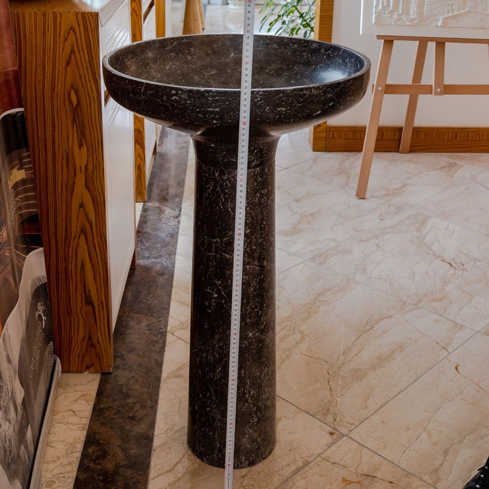 Natural Stone Black Marble Pedestal Round Sink Polished (D)20