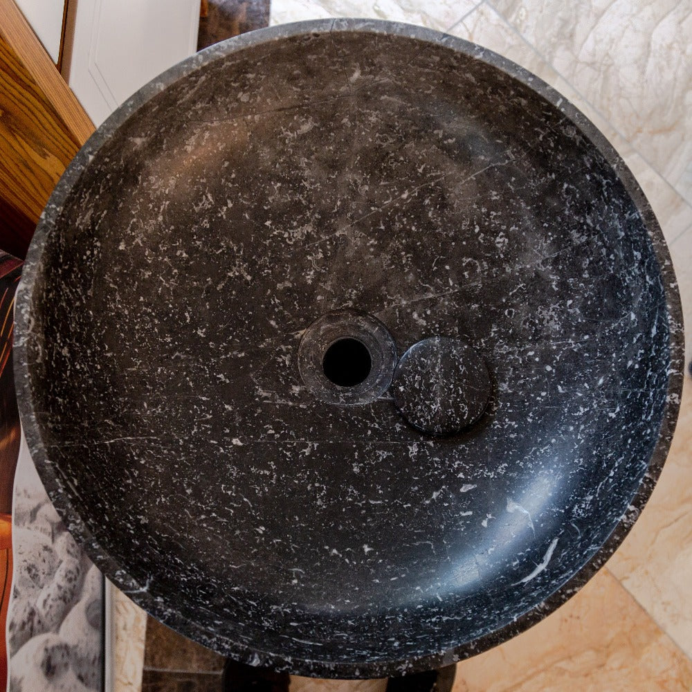 Natural Stone Black Marble Pedestal Round Sink Polished (D)20