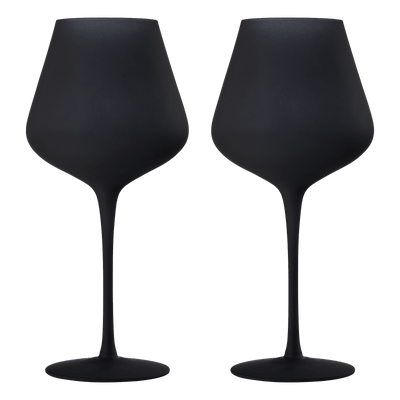 Matte Black Crystal Wine Glass - Set of 2 - Gift For Her, Him, Friend - Large 20 oz Glasses, Unique Italian Style Tall Drinkware - For Red & White, Colored Glassware - Gothic, Wedding, Halloween