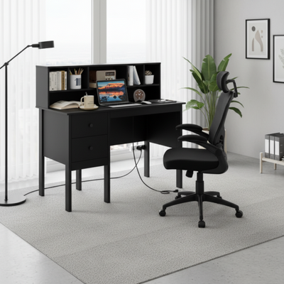Black 48 inch Computer Desk and Ergonomic Mesh Office Chair Bundle for Home Office
