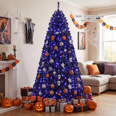 Black Artificial Christmas Halloween Tree with Purple LED Lights-7 ft
