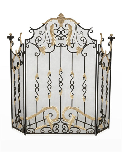 Burnished Gold 3 Panel Acanthus Gate Design Fire Screen