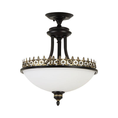 Black Vintage Bowl Frosted Glass Ceiling Light 16.9