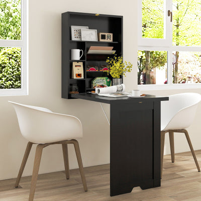 Wall Mounted Fold-Out Convertible Floating Desk Space Saver-Black