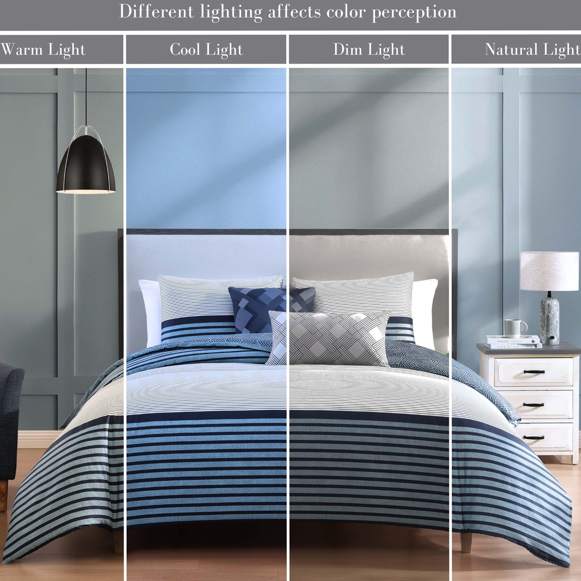 Blue Geo Lines 5 Piece Reversible Comforter Set
