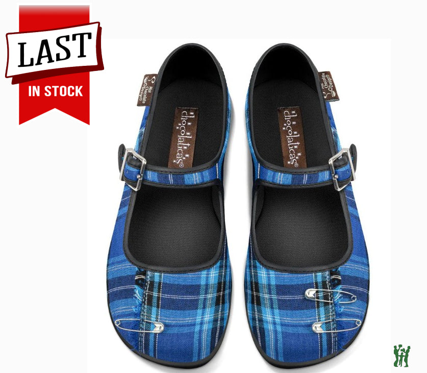 Hot Chocolate Design Chocolaticas® BLUE TARTAN Women's Mary Jane Flat Shoes - Only in Size 6
