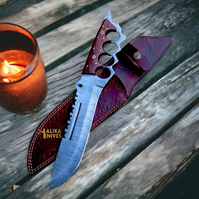 Damascus Knuckle Bowie Knife Rosewood Full Tang