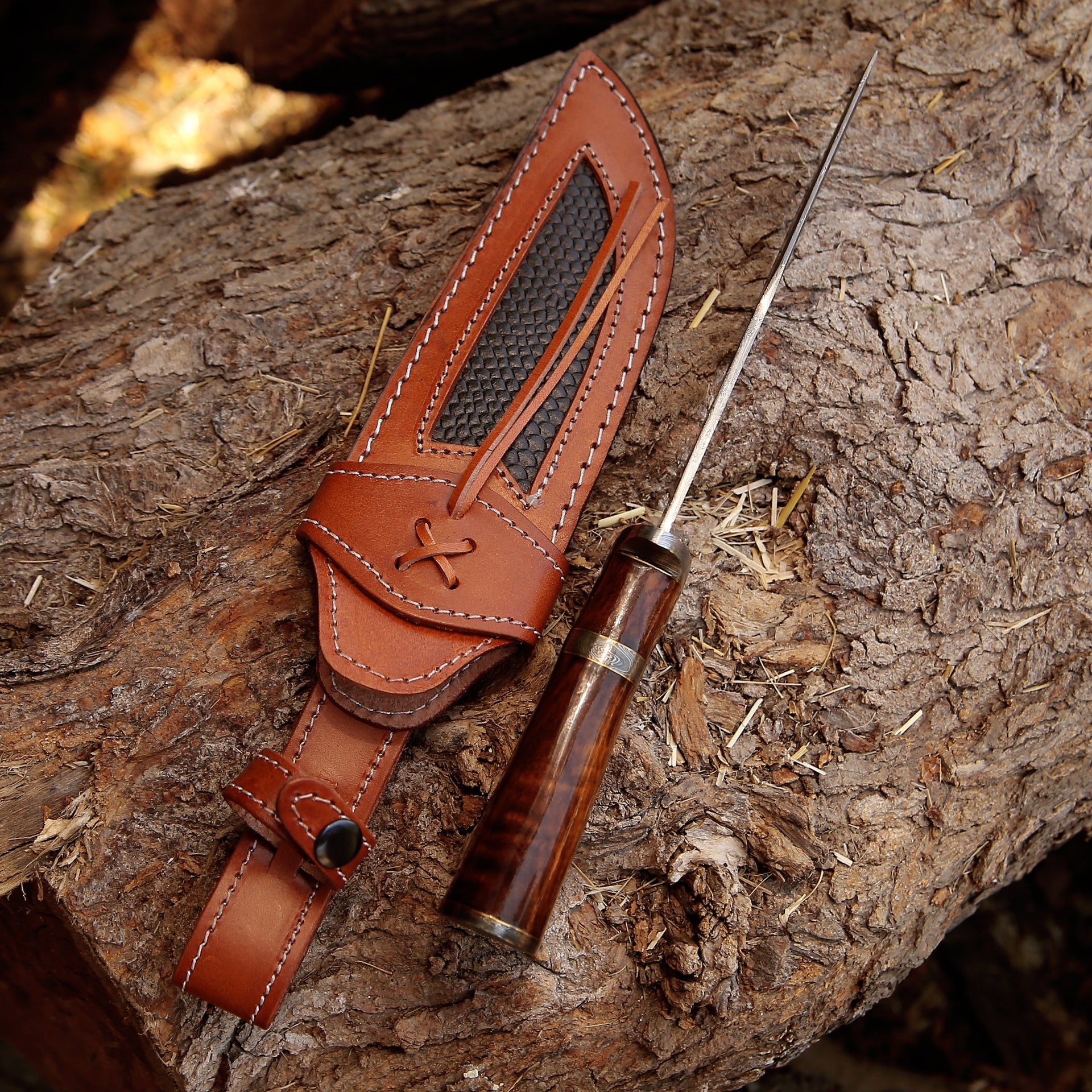 Raider Damascus Steel Bowie Knife with Exotic Rose Wood Handle & Sheath