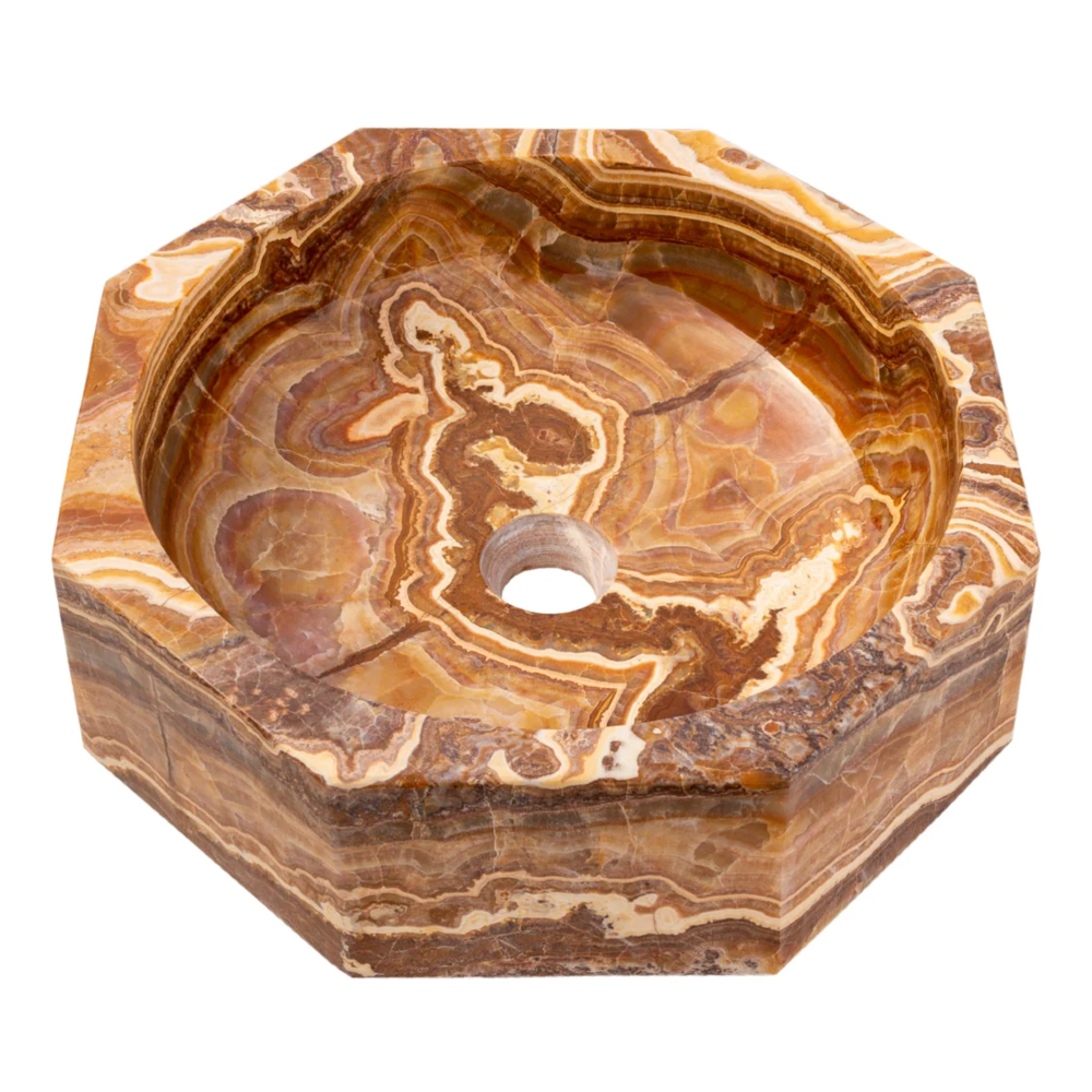 Brown Onyx Translucent Octagon Natural Stone Vessel Sink Polished (D)17