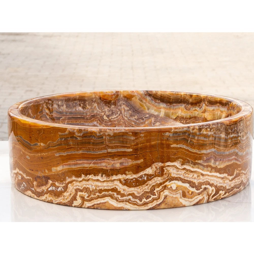 Brown Onyx Translucent Natural Stone Vessel Sink Polished (D)16