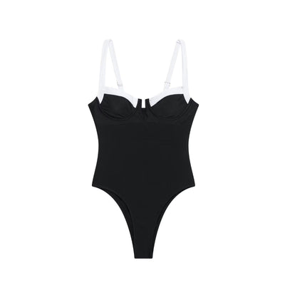 High fork V-neck vacation hot girl one-piece swimsuit female