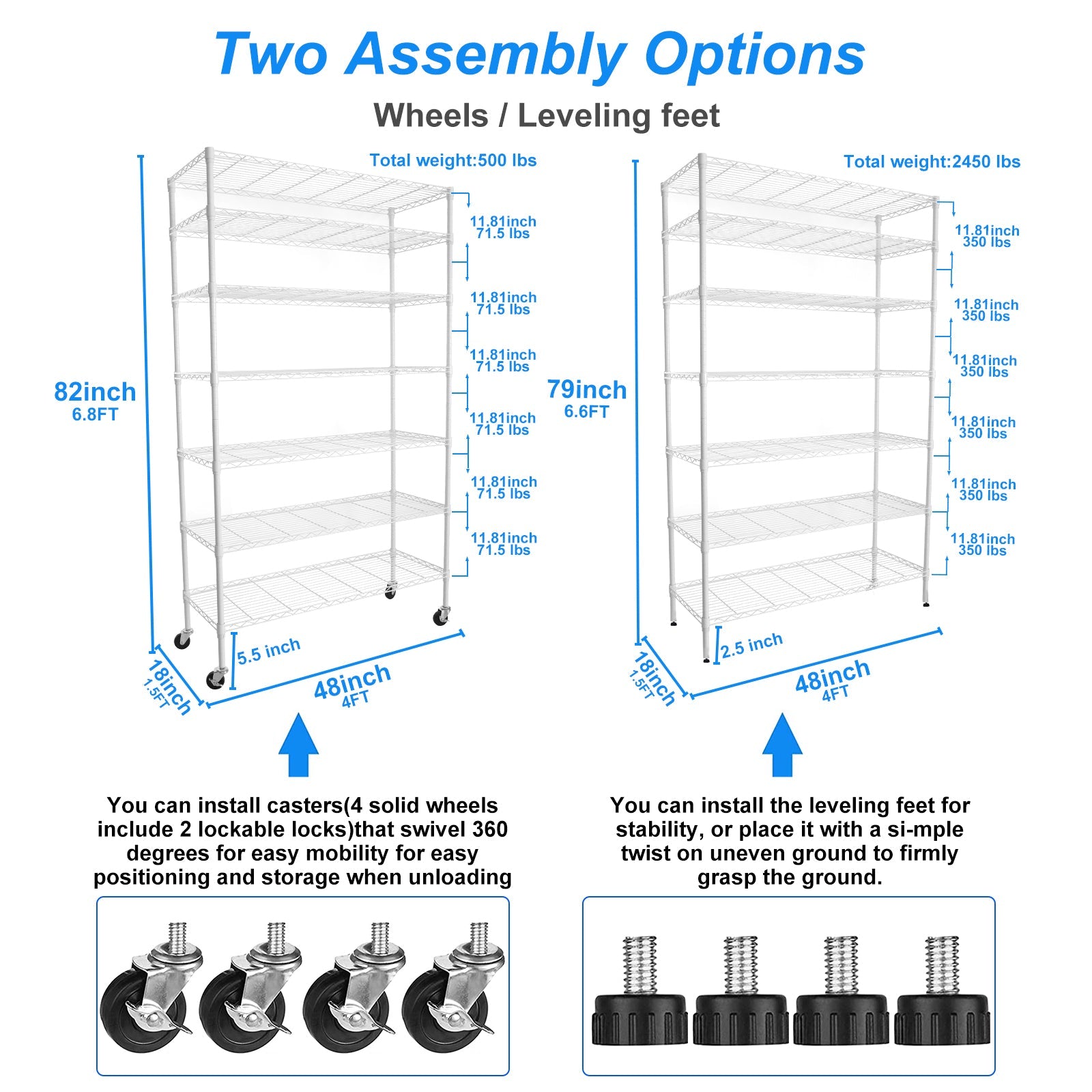 7 Tier Wire Shelving Unit 2450 LBS NSF Height Adjustable Metal Garage Storage Shelves with Wheels White