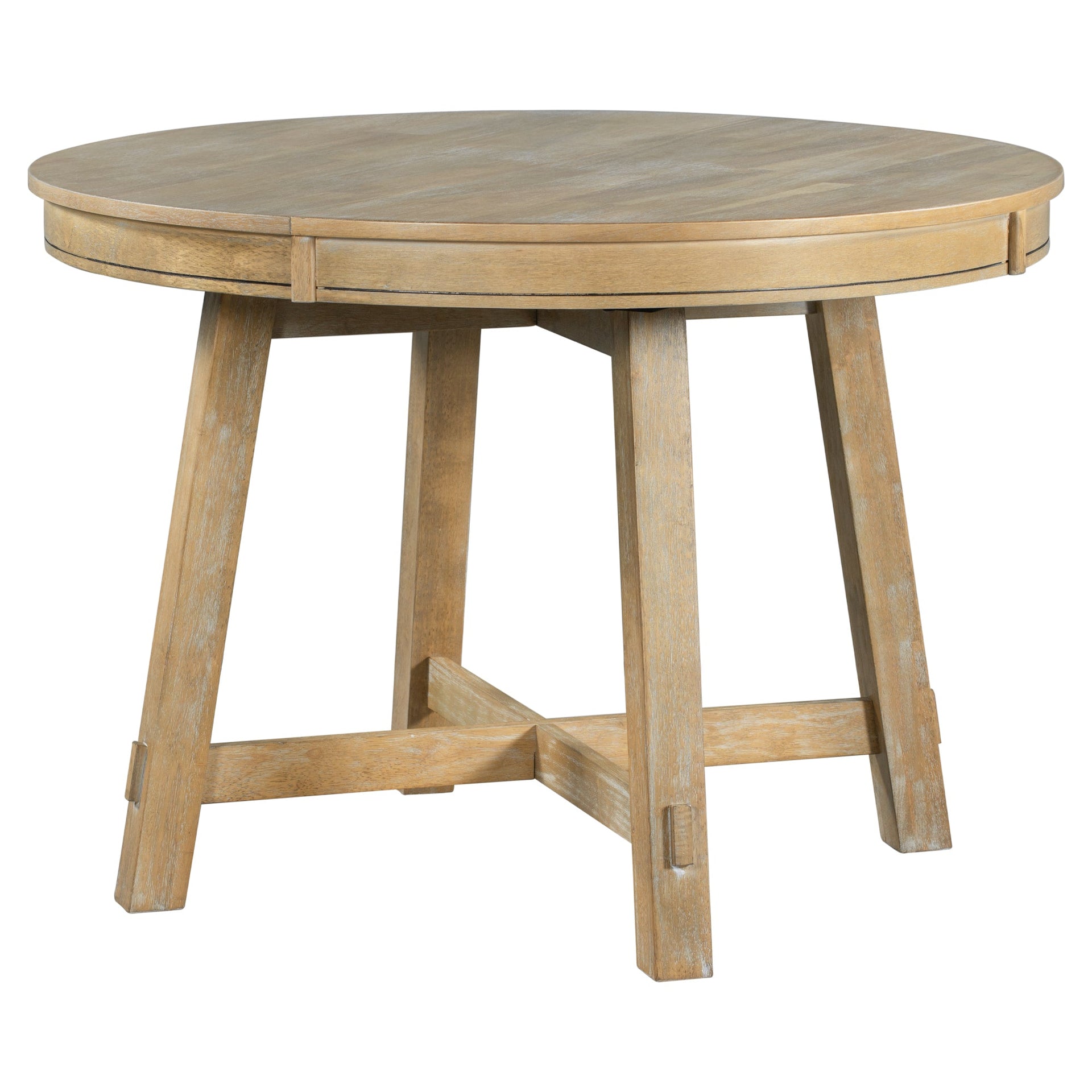 TREXM Farmhouse Round Extendable Dining Table with 16