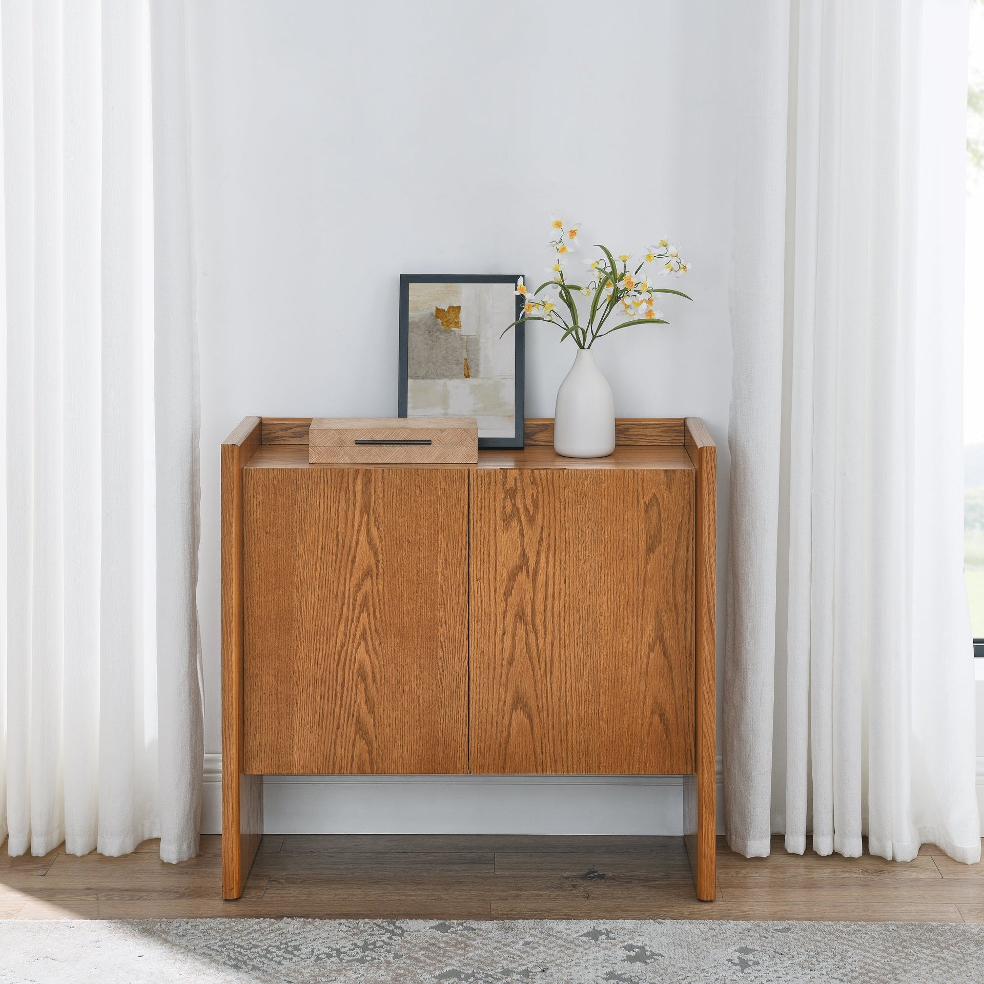 Walnut colored side panels, buffet cabinet with storage, 33.9 inches x 15 inches x 31.5 inches