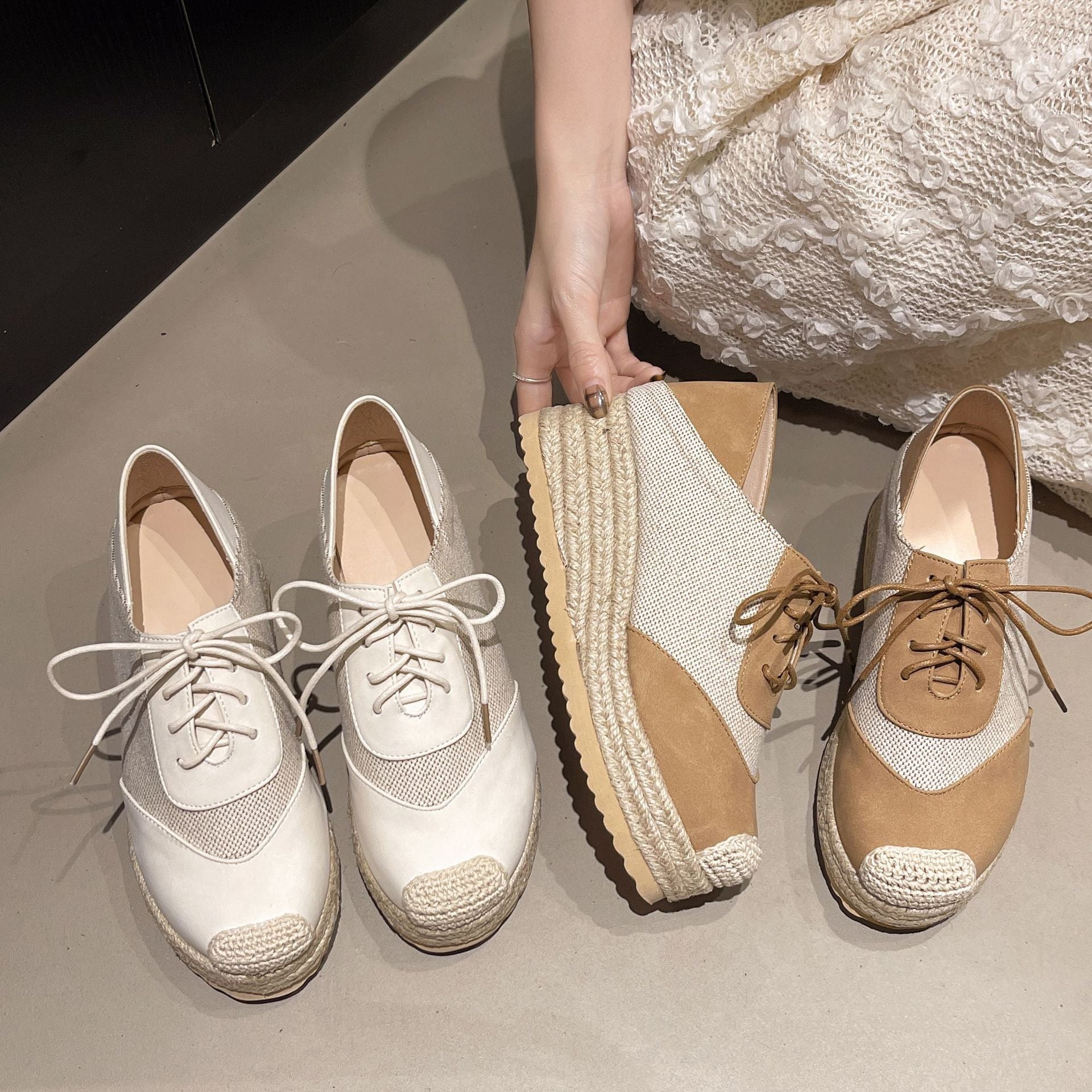 Fisherman's shoes woven grass slope heel women's shoes waterproof front strap high-heeled slope heel fisherman's casual shoes 