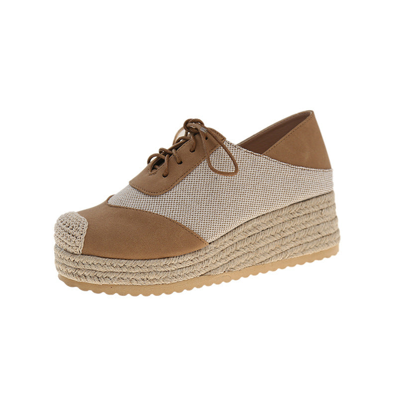 Fisherman's shoes woven grass slope heel women's shoes waterproof front strap high-heeled slope heel fisherman's casual shoes 