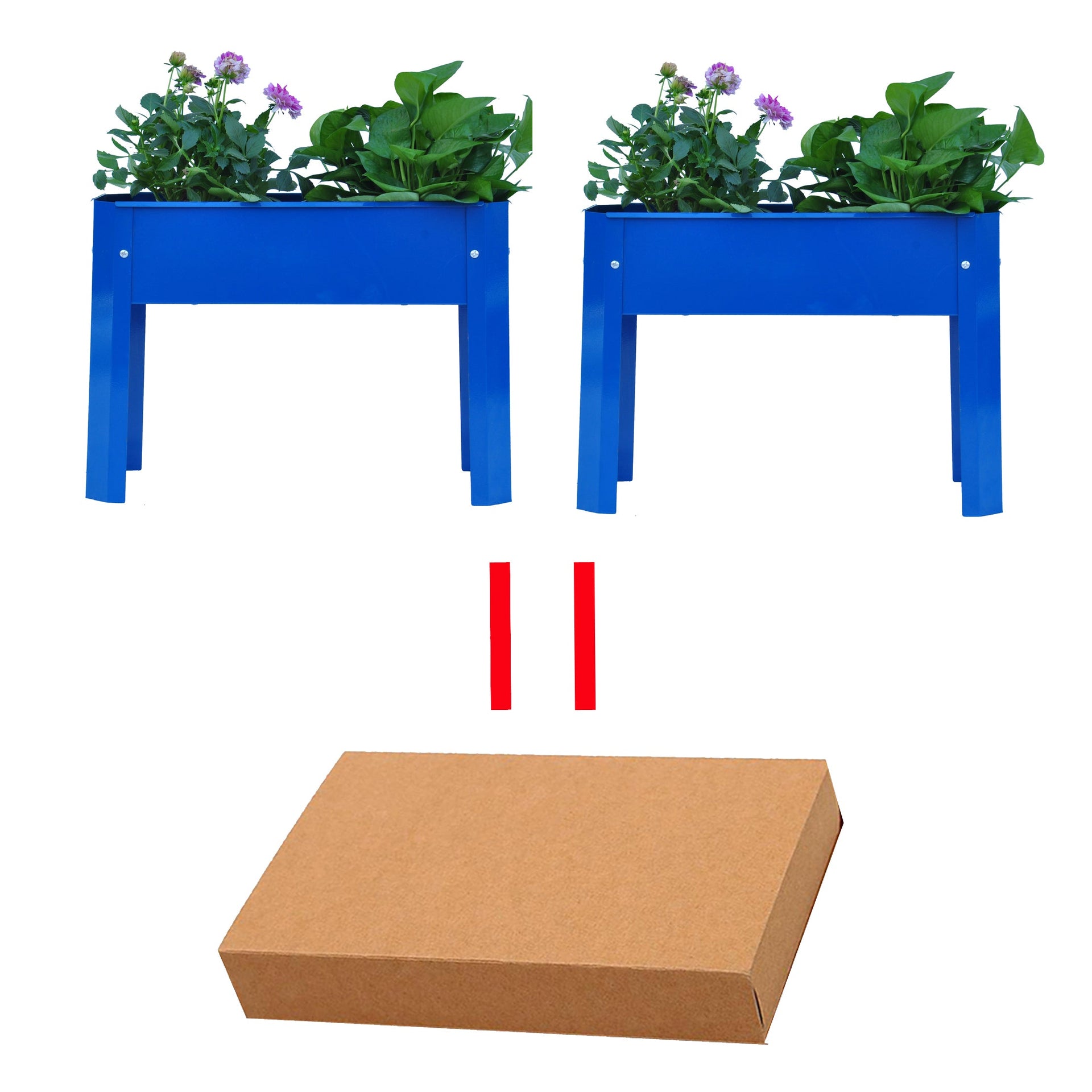 Elevated garden bed metal elevated outdoor flowerpot box suitable for backyard and terrace large flowerpot flower(Blue*2)