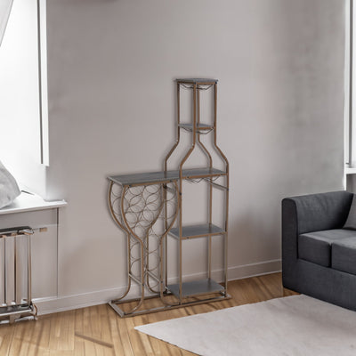 Grey 11 bottle wine grill, 5-layer independent wine rack, with hanging glass rack and storage rack for home wine storage