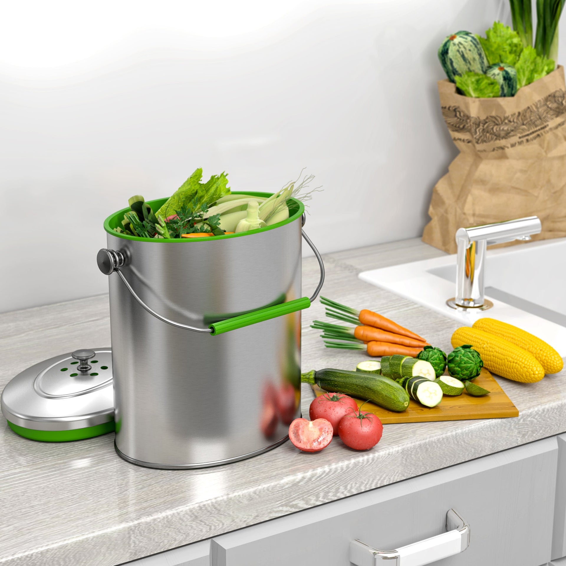 1.6 Gallon / 6.1 Liter Composite Kitchen Compost Bin with AbsorbX