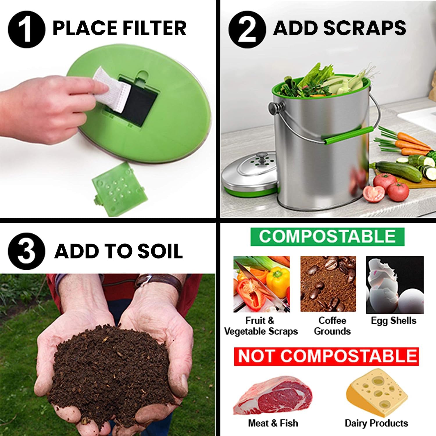 1.6 Gallon / 6.1 Liter Titanium Stainless Steel Compost Bin