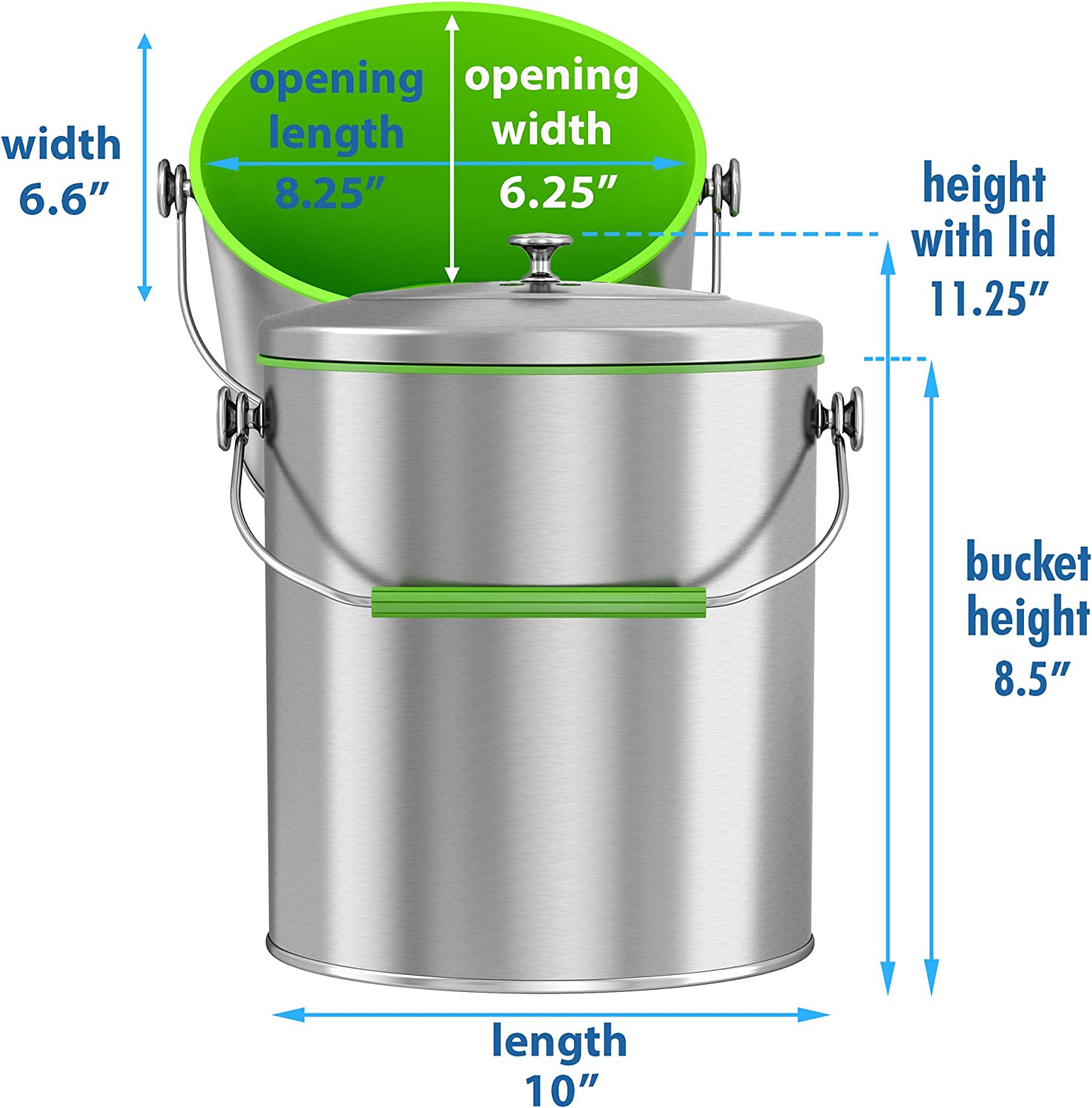 1.6 Gallon / 6.1 Liter Titanium Stainless Steel Compost Bin