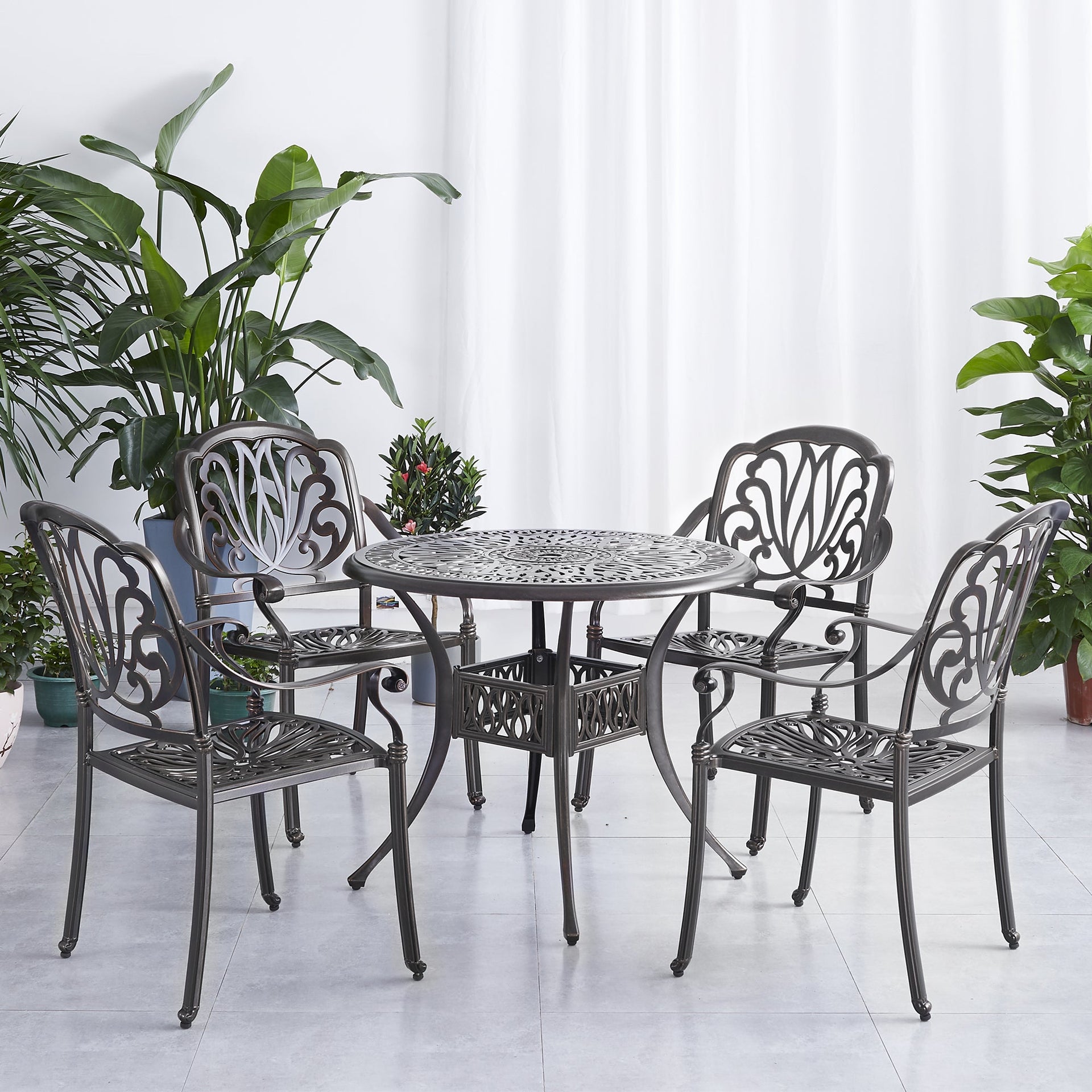 5PCS Outdoor Furniture Dining Table Set Patio Furniture Includes 1 Round Table and 4 Chairs with Umbrella Hole