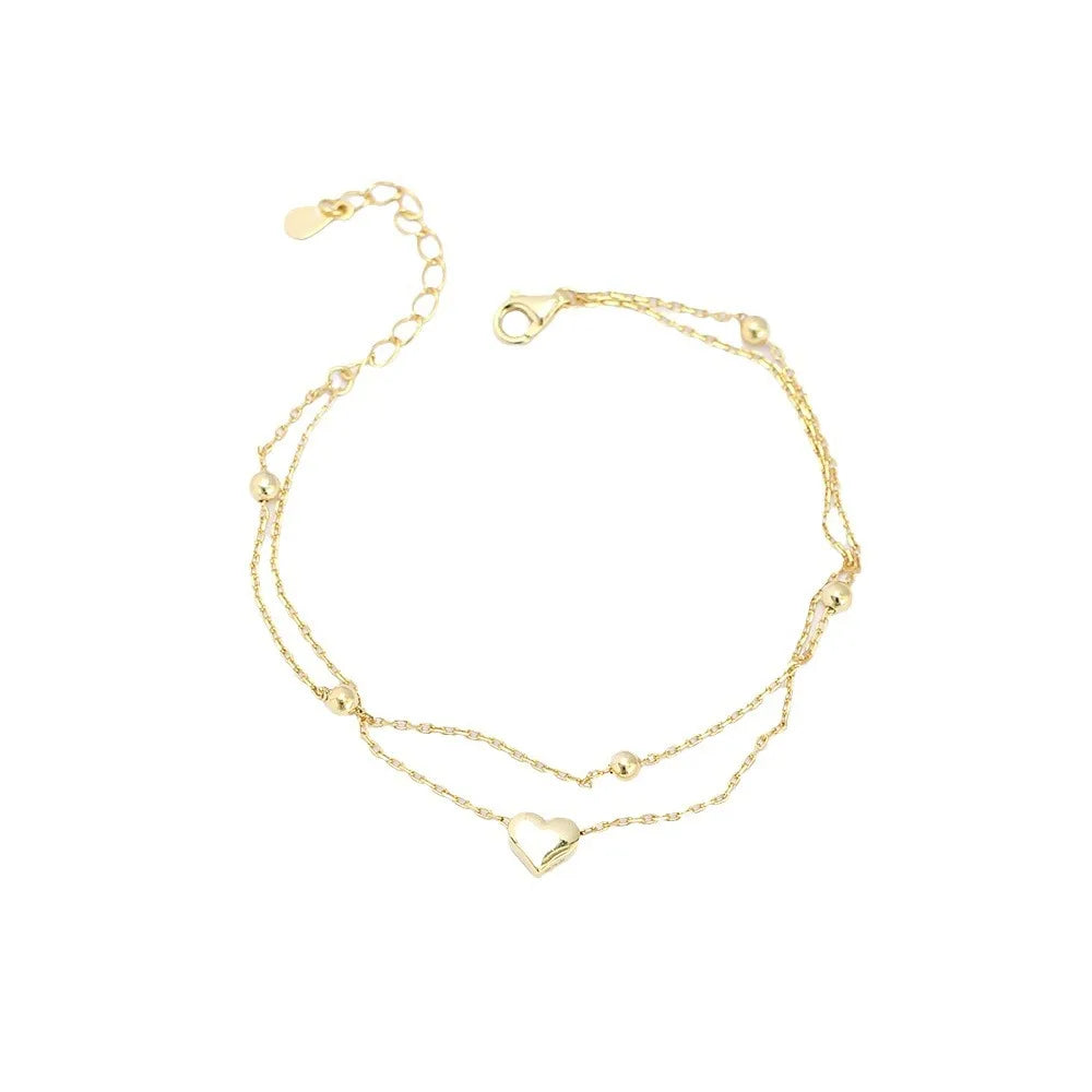 925 Sterling Silver Double Layer Heart-shaped Bracelet for Women Girl Korean Style Small Fresh Summer Bracelet