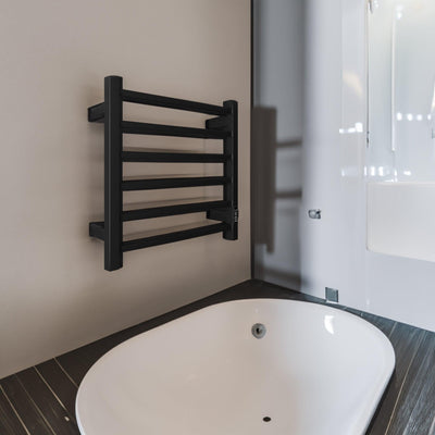 Towel Warmer 6 Bar Electric Heated Towel Rack Wall Mount Plug-in/Bath Towel Heater Matt-Black - Timer