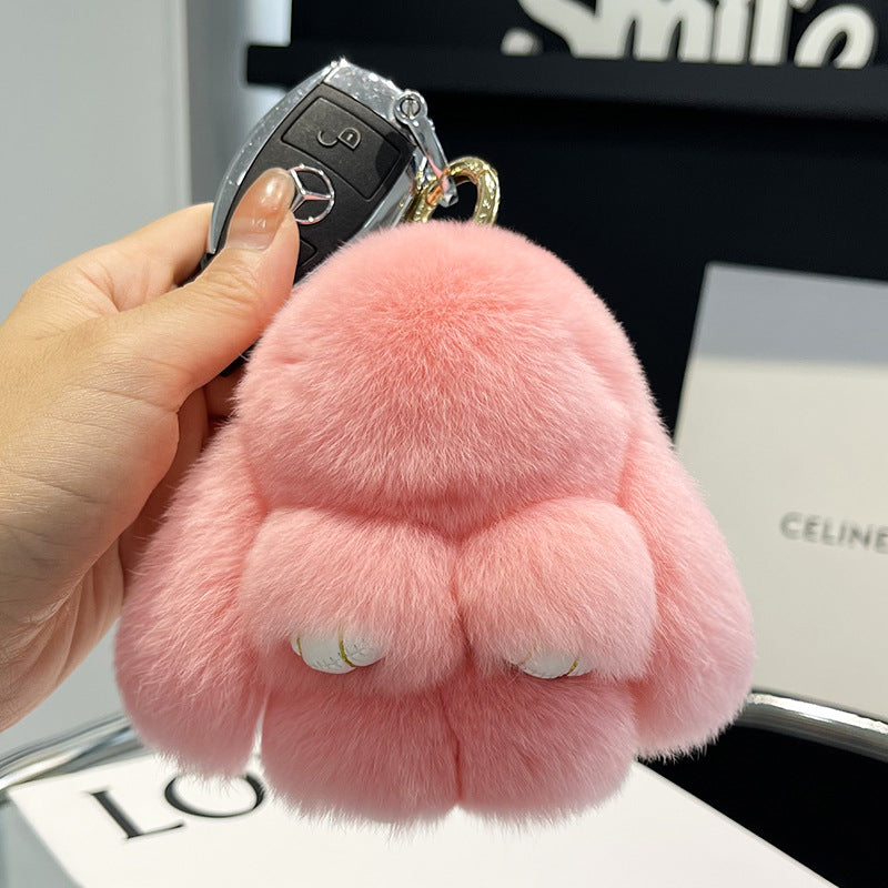 Cute Rex Rabbit Fur Doll Bunny Car Keychain Pendant Mini Bag Plush Dead Ornament Rabbit