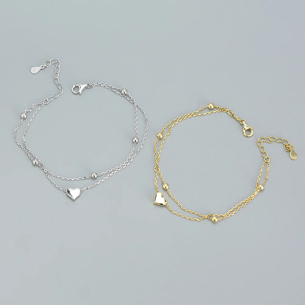 925 Sterling Silver Double Layer Heart-shaped Bracelet for Women Girl Korean Style Small Fresh Summer Bracelet