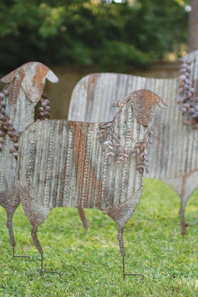 SET OF THREE CORRUGATED METAL CHRISTMAS SHEEP YARD ART