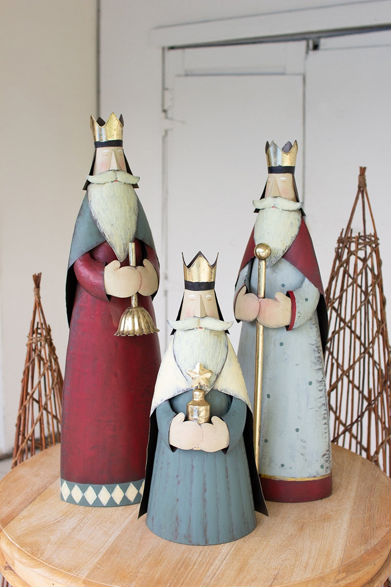 Set of 3 Painted Metal Kings