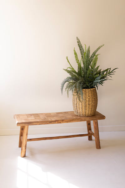 RECYLED FIR WOOD BENCH WITH PARQUE TOP