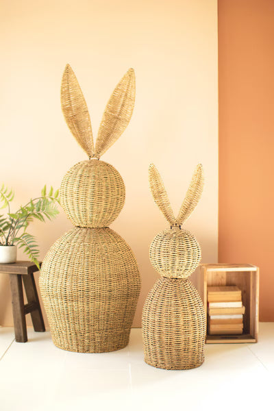 SET OF TWO GIANT WOVEN VINE EASTER RABBITS