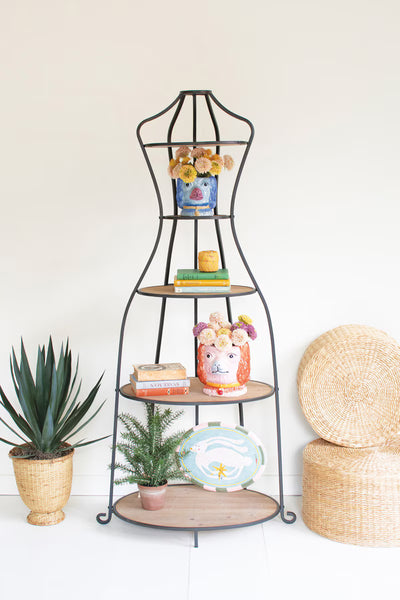 METAL AND WOOD MANNEQUIN WITH SHELVES