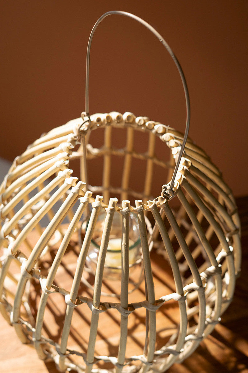 Round Bamboo Lantern with Glass Insert - Set of 2