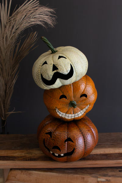 PAINTED METAL HALLOWEEN STACKING JACK-O-LANTERNS