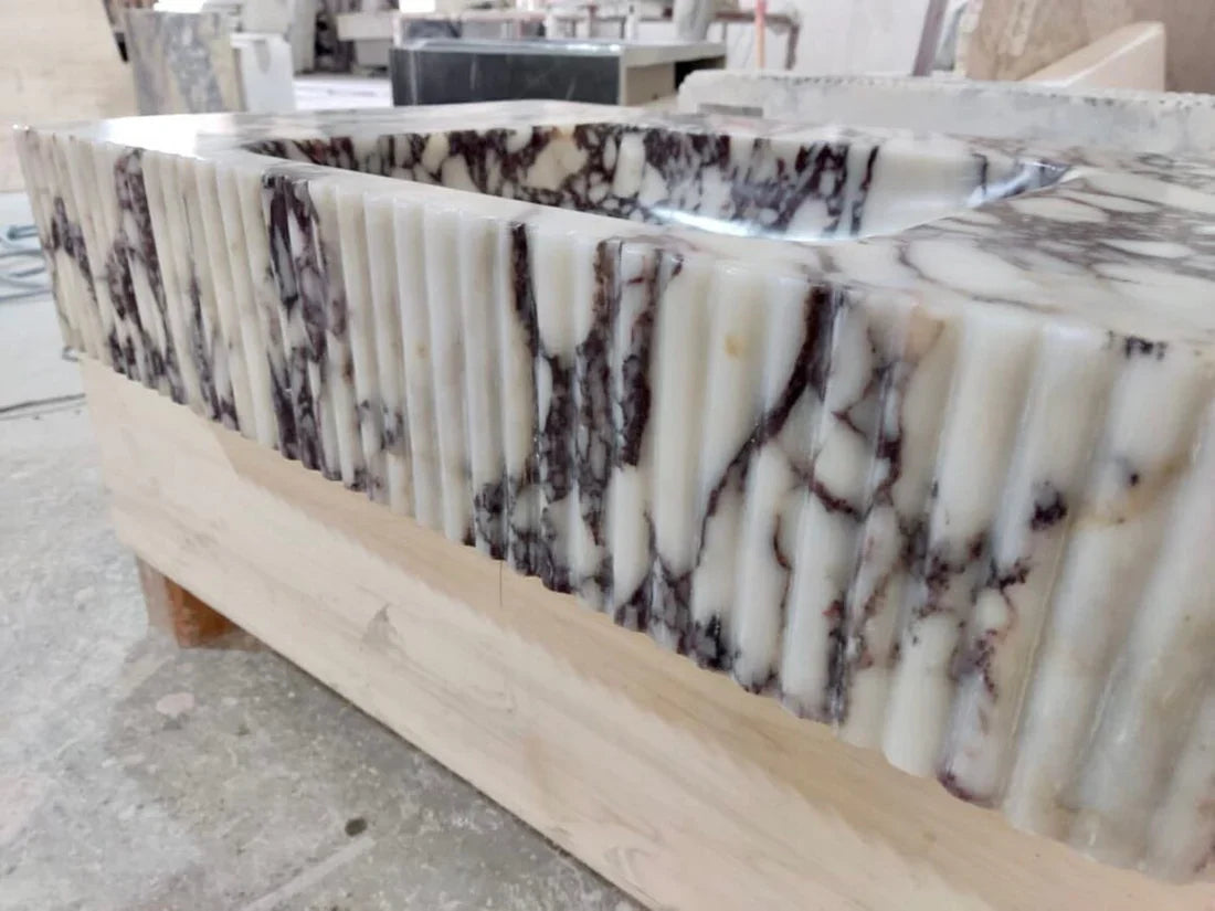Calacatta Viola Marble Wall-mount Bathroom Vanity Ribbed Textured Front (W)18