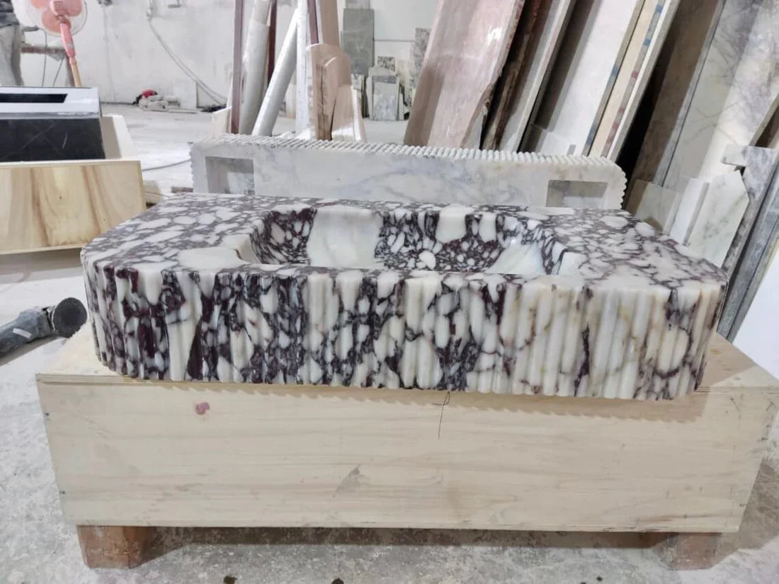 Calacatta Viola Marble Wall-mount Bathroom Vanity Ribbed Textured Front (W)18