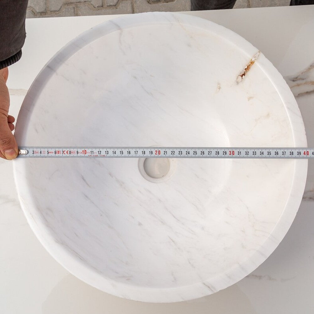 Calacatta White Marble Vessel Sink Bowl Polished Interior and Rough Exterior (D)16