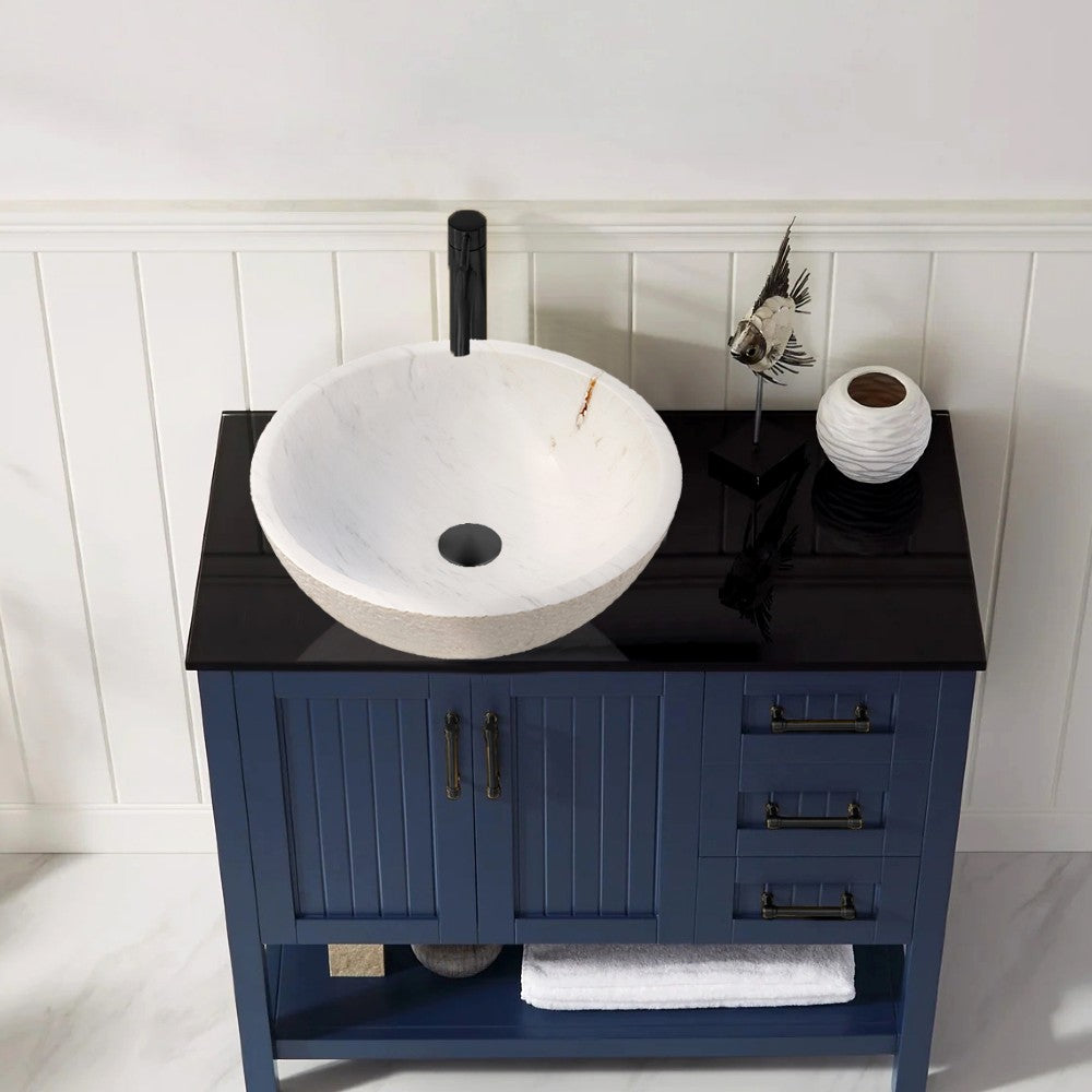 Calacatta White Marble Vessel Sink Bowl Polished Interior and Rough Exterior (D)16